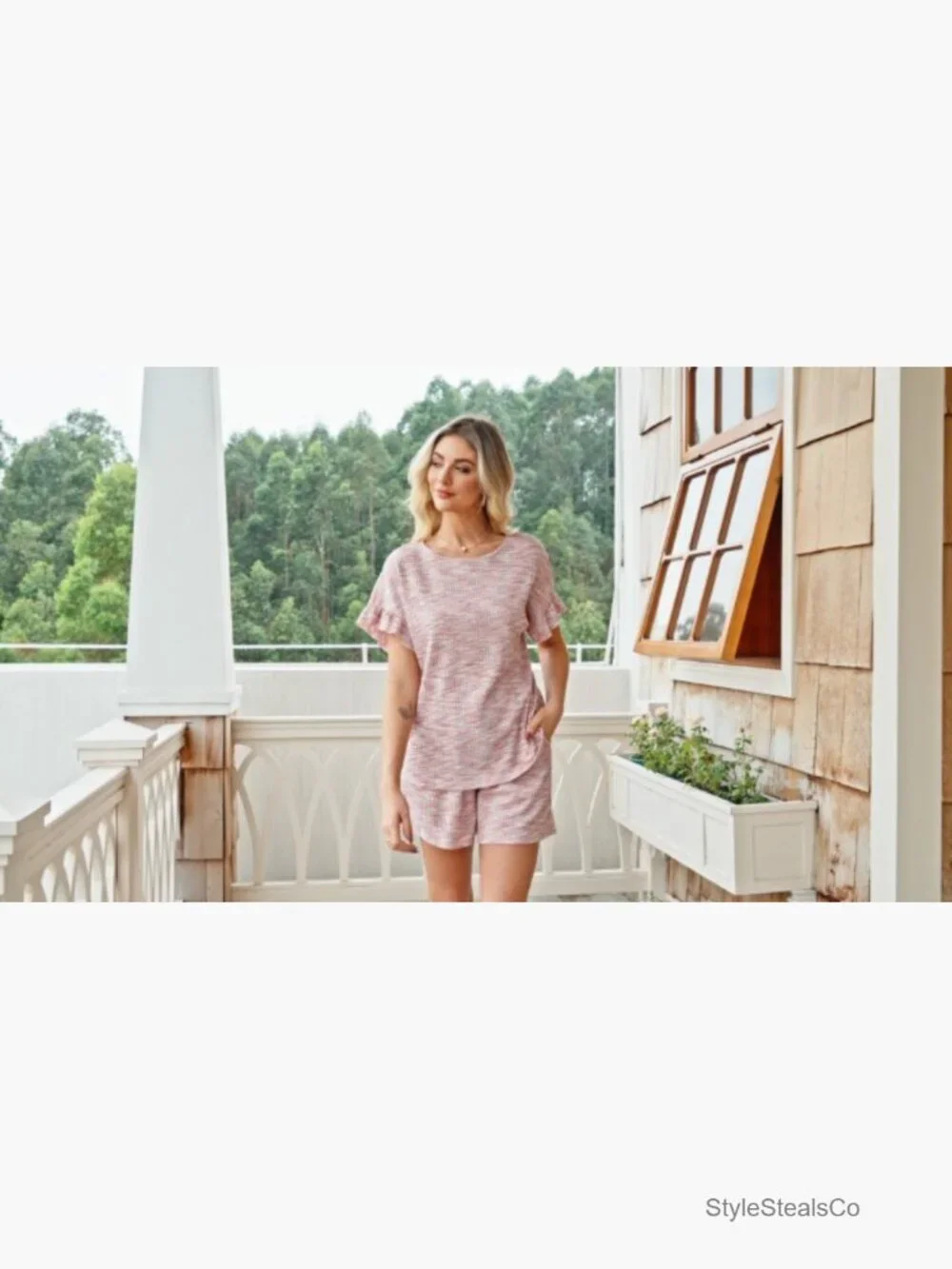 2 Piece Short Sleeve Shorts Set Lounge Matching Set with Pockets